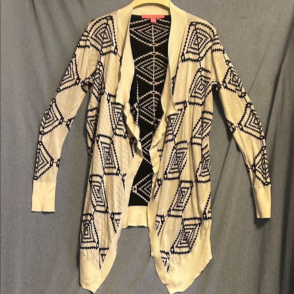 Rebellious One Black & Cream Geometric Open-Front Cardigan size L-xl GUC